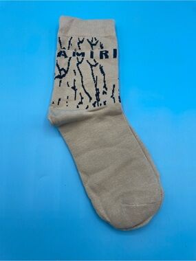 AMIRI Beige Crew Sock with Navy Logo Pattern